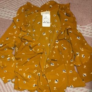 Yellow Ochre open front wrap top